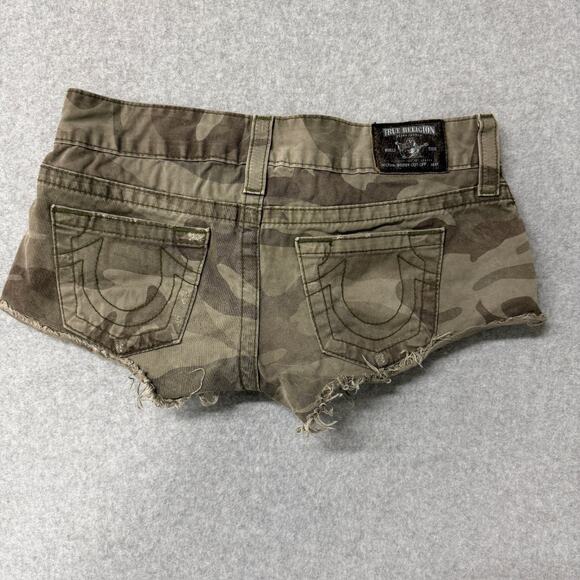 True Religion Bobby Low Rise Green Camo Print Micro Mini Cut Off Camo Shorts 28 - Picture 2 of 8